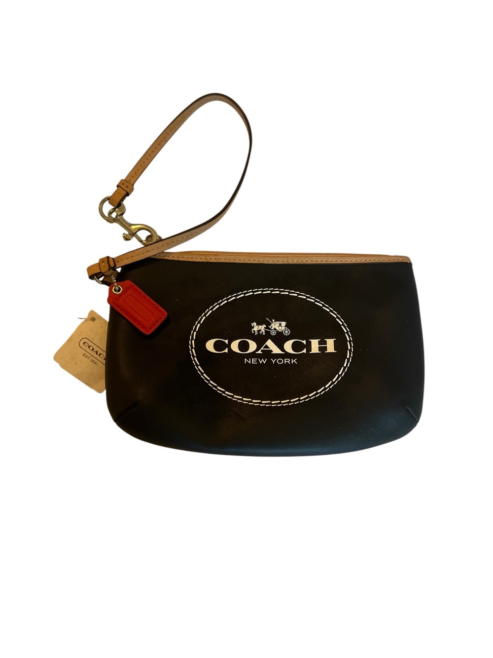COACH F51788 Horse and Carriage Medium Wristlet Black With Tan NWT